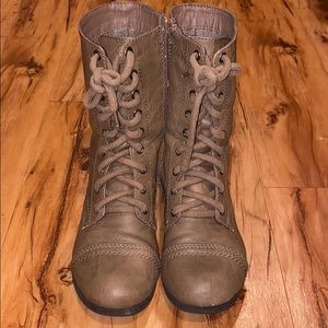 Brown faux leather combat boots